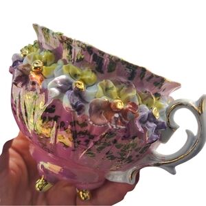 Vintage - Porcelain Flowered Ruffled Teacup - Multicolored